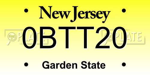 0BTT20 New Jersey License Plate