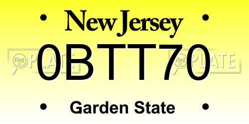 0BTT70 New Jersey License Plate