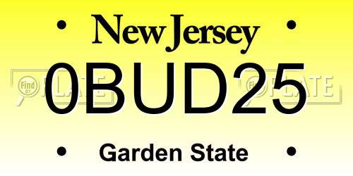 0BUD25 New Jersey License Plate