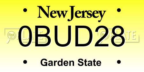 0BUD28 New Jersey License Plate