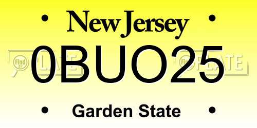 0BUO25 New Jersey License Plate