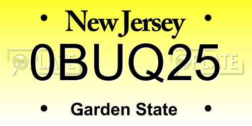 0BUQ25 New Jersey License Plate