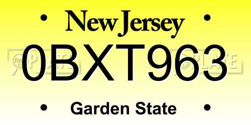 0BXT963 New Jersey License Plate
