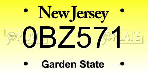 0BZ571 New Jersey License Plate