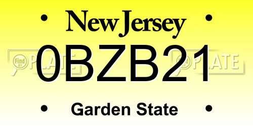 0BZB21 New Jersey License Plate