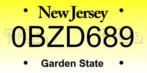 0BZD689 New Jersey License Plate