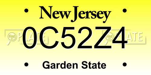 0C52Z4 New Jersey License Plate
