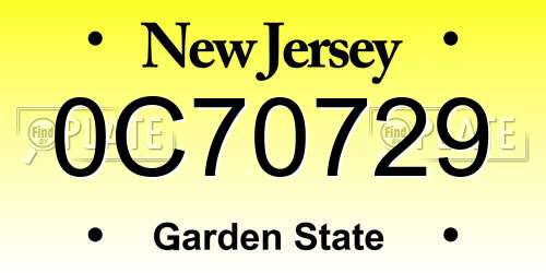 0C70729 New Jersey License Plate