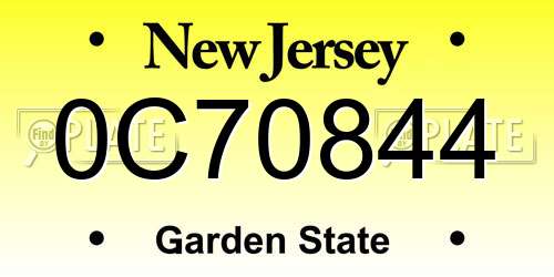 0C70844 New Jersey License Plate