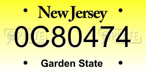 0C80474 New Jersey License Plate