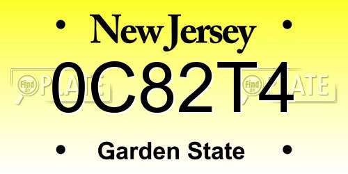 0C82T4 New Jersey License Plate