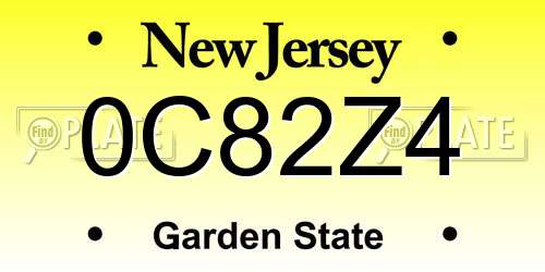 0C82Z4 New Jersey License Plate
