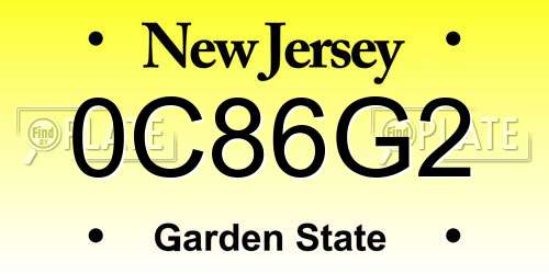 0C86G2 New Jersey License Plate