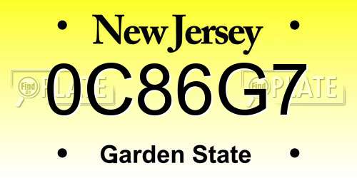 0C86G7 New Jersey License Plate