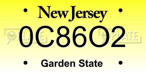 0C86O2 New Jersey License Plate