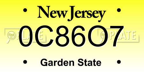 0C86O7 New Jersey License Plate