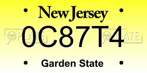 0C87T4 New Jersey License Plate