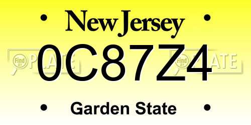 0C87Z4 New Jersey License Plate
