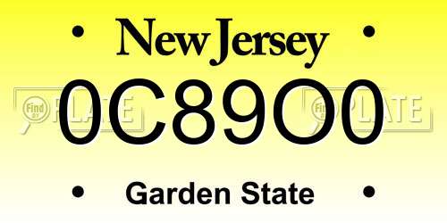 0C89O0 New Jersey License Plate