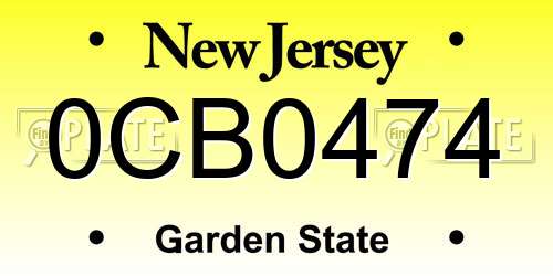 0CB0474 New Jersey License Plate