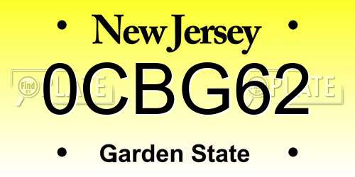 0CBG62 New Jersey License Plate