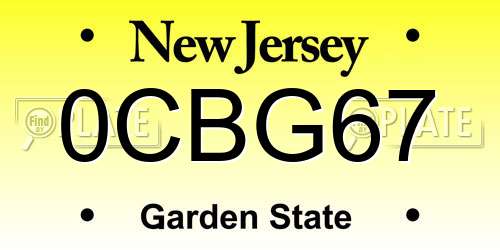 0CBG67 New Jersey License Plate
