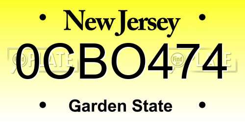 0CBO474 New Jersey License Plate