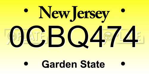 0CBQ474 New Jersey License Plate