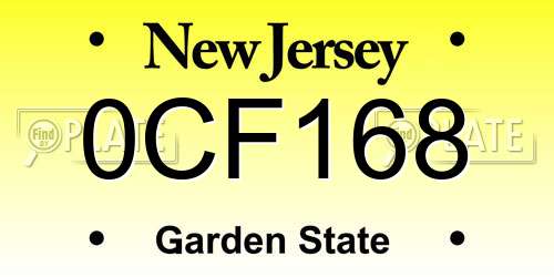 0CF168 New Jersey License Plate