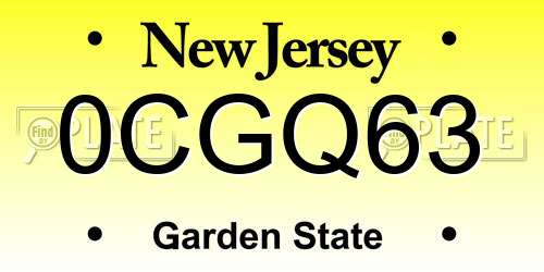 0CGQ63 New Jersey License Plate