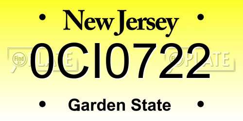 0CI0722 New Jersey License Plate