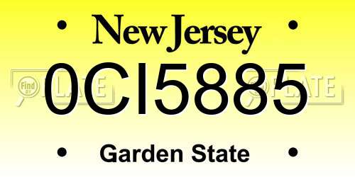 0CI5885 New Jersey License Plate