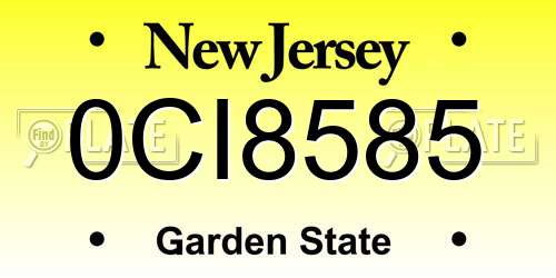 0CI8585 New Jersey License Plate