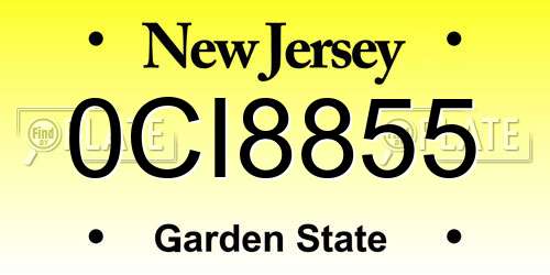 0CI8855 New Jersey License Plate