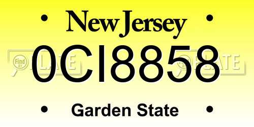 0CI8858 New Jersey License Plate