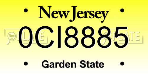 0CI8885 New Jersey License Plate