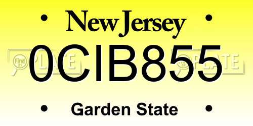 0CIB855 New Jersey License Plate