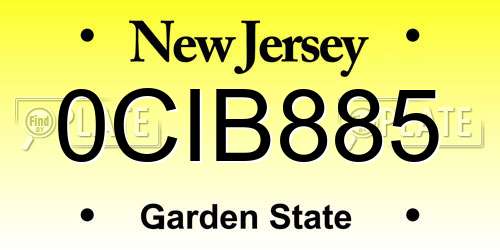 0CIB885 New Jersey License Plate