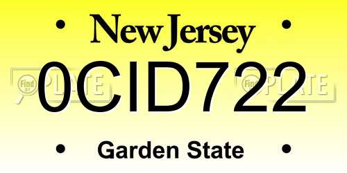 0CID722 New Jersey License Plate