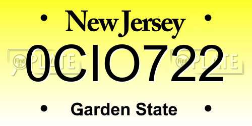 0CIO722 New Jersey License Plate