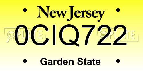 0CIQ722 New Jersey License Plate