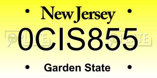 0CIS855 New Jersey License Plate