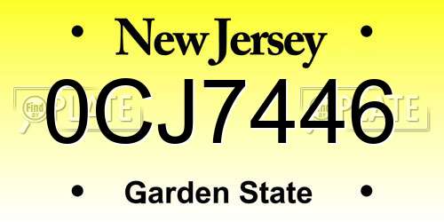 0CJ7446 New Jersey License Plate
