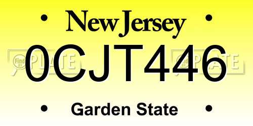 0CJT446 New Jersey License Plate
