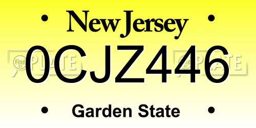 0CJZ446 New Jersey License Plate