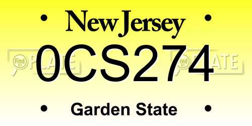 0CS274 New Jersey License Plate