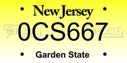 0CS667 New Jersey License Plate