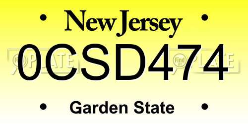 0CSD474 New Jersey License Plate