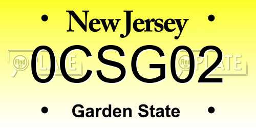 0CSG02 New Jersey License Plate