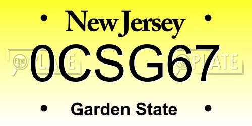 0CSG67 New Jersey License Plate